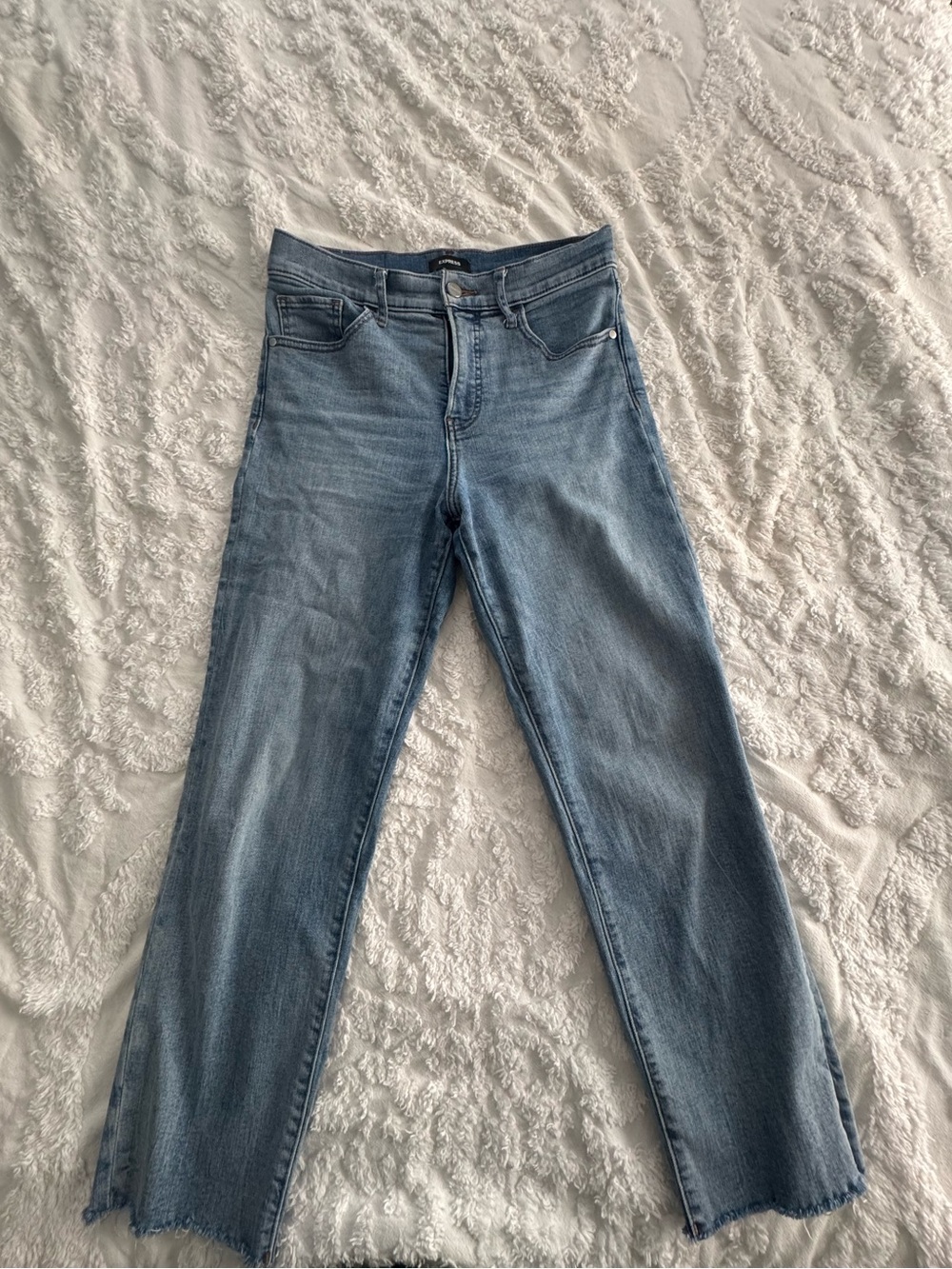 Express Women's Light Blue High-Rise Straight Ankle Jeans